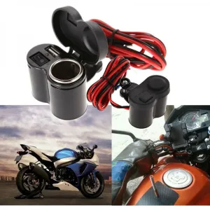 Universal 12-24V Waterproof Car Charger Motorcycle Scooter Handlebar USB Charger & Cigarette Lighter Black