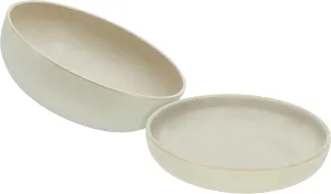 Uno Sand 30005 Salad Set, Stoneware Salad Bowl and Soup Plate Set, 26 cm, Sand, Modern, Round, Dishwasher and Microwave Safe