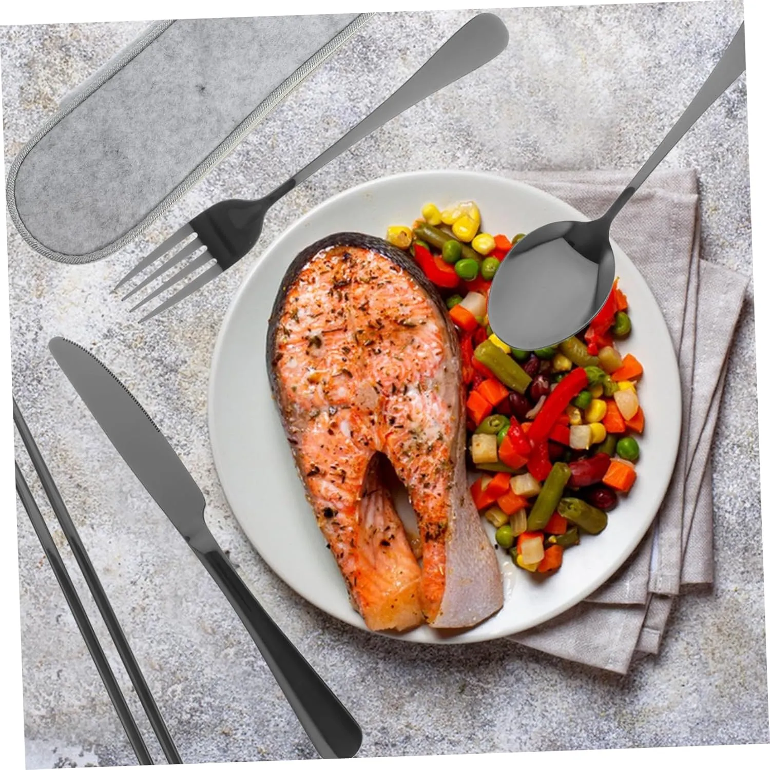 Unomor 1set Stainless Steel Cutlery Portable Utensil Kit for Outdoor Dining Ergonomic Design and for Parties Weddings Camping and More