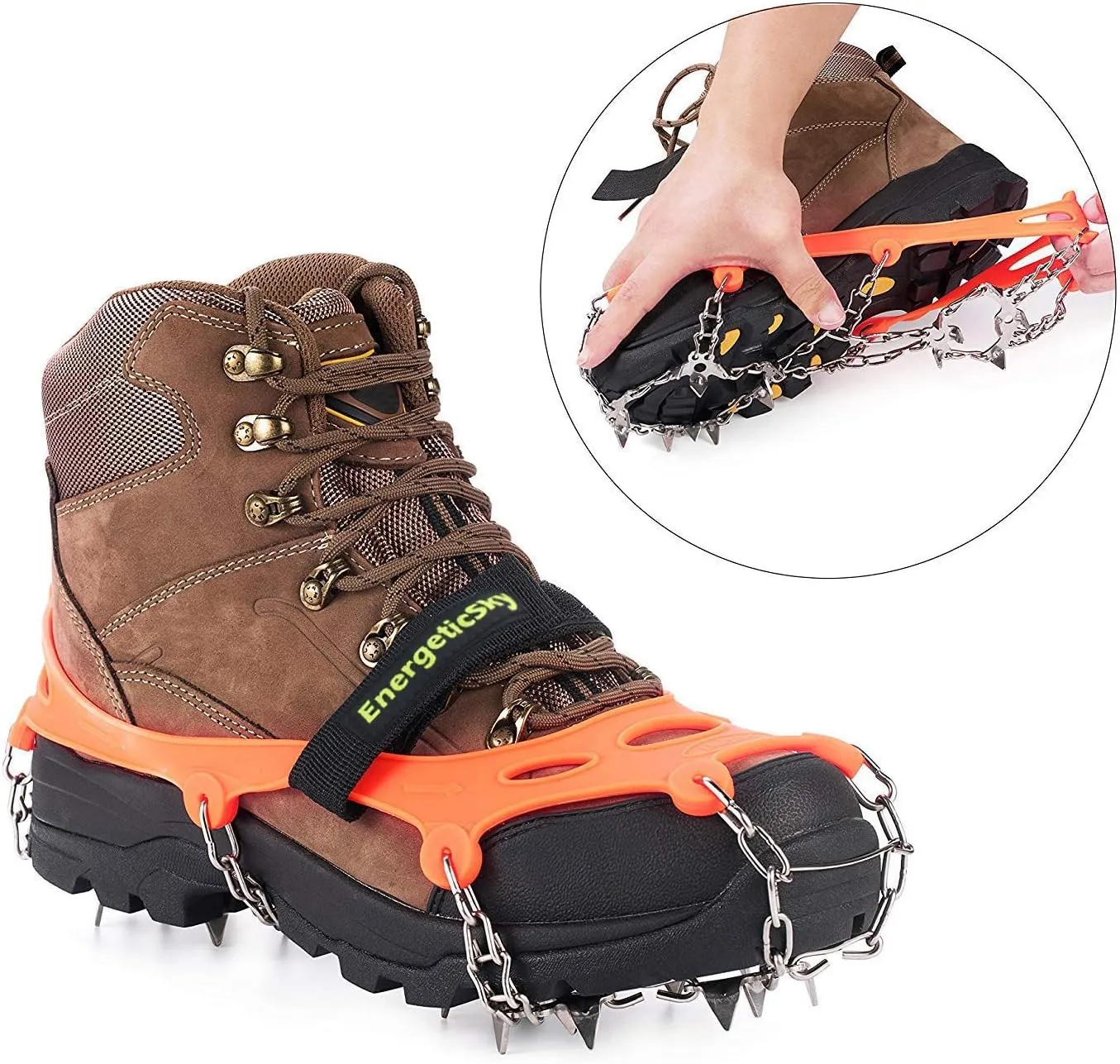 Upgraded Version of Walk Traction Ice Cleat Spikes Crampons,True Stainless Steel Spikes and Durable Silicone,Boots for Hiking On Ice & Snow Ground,Mountian.