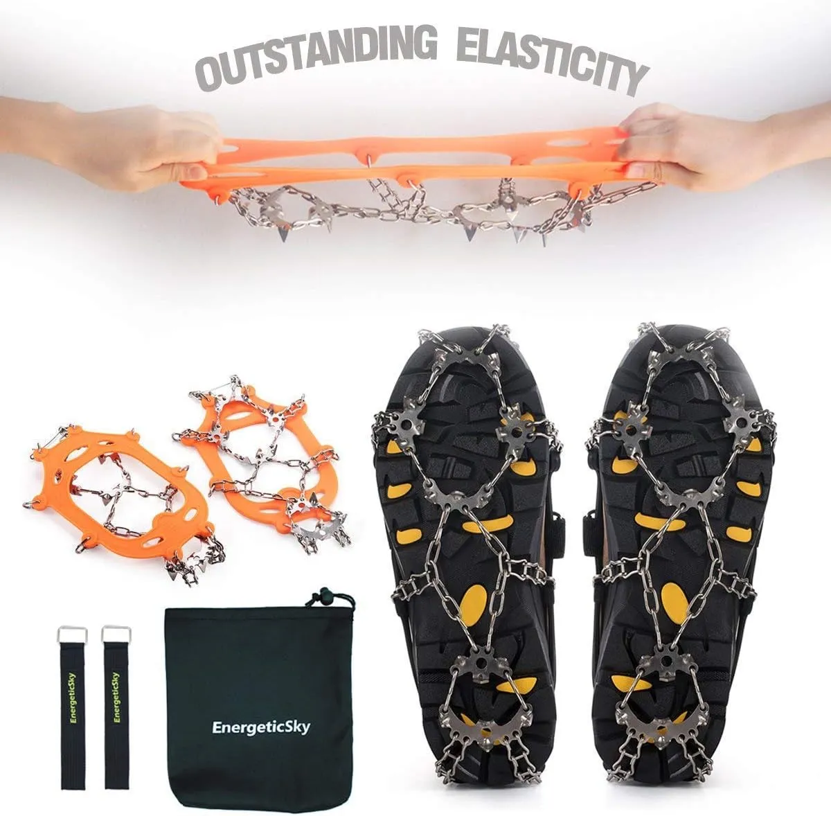 Upgraded Version of Walk Traction Ice Cleat Spikes Crampons,True Stainless Steel Spikes and Durable Silicone,Boots for Hiking On Ice & Snow Ground,Mountian.