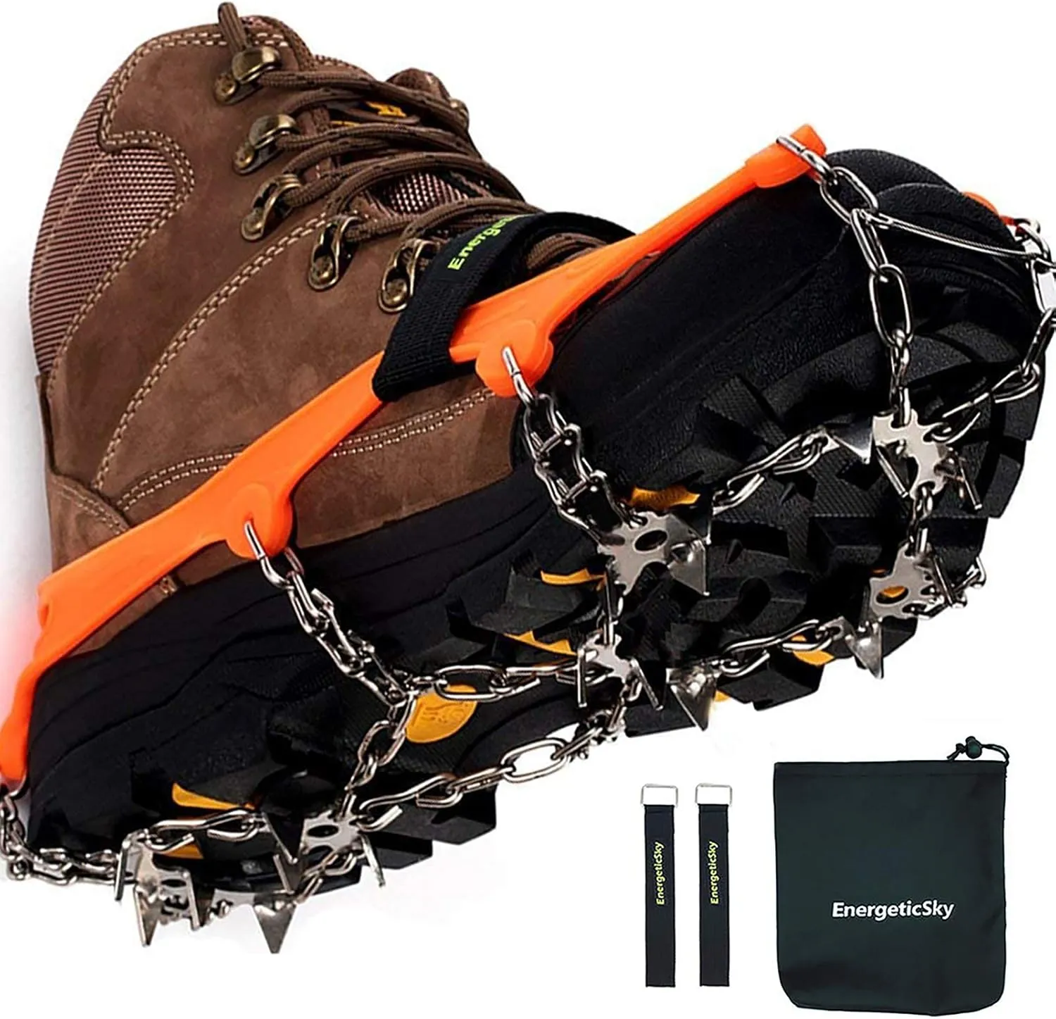 Upgraded Version of Walk Traction Ice Cleat Spikes Crampons,True Stainless Steel Spikes and Durable Silicone,Boots for Hiking On Ice & Snow Ground,Mountian.