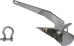 US Stainless Stainless Steel 316 Delta Anchor 8.8lbs (4kg) Marine Grade Polished Boat Anchor with 5/16" (8mm) Bow Shackle