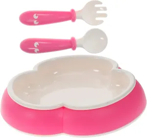 Vaguelly 1 Set Sucker Bowl Suction Cups Plates Scoops Bowls Serving Utensils Kit Tableware Silicone Tableware Red