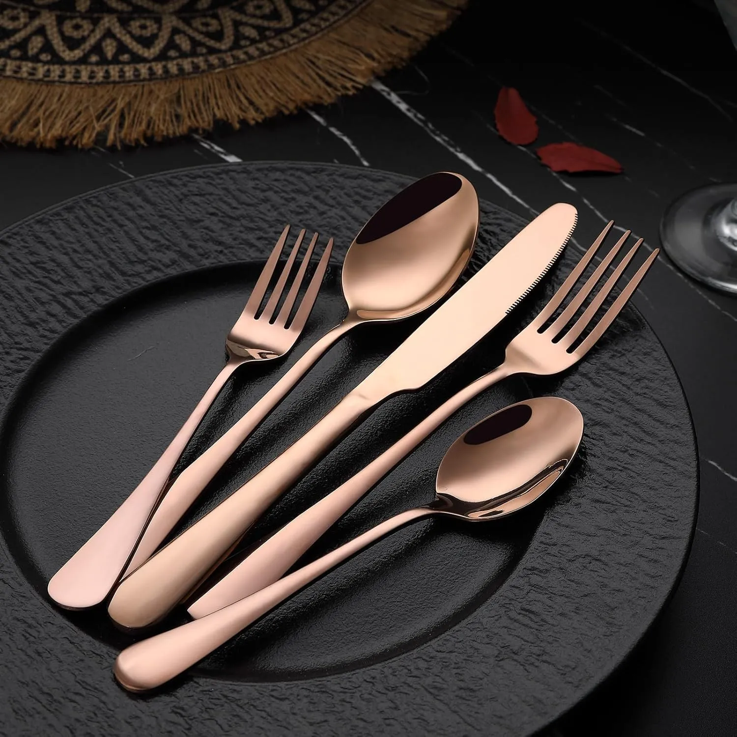 VANDBAO Coppery Flatware Cutlery Silverware Set 20 Pieces, Stainless Steel Colorful Utensils, Tableware Set Service for 4, Include Knife/Fork/Spoon, Reusable, Mirror Polished, Dishwasher Safe