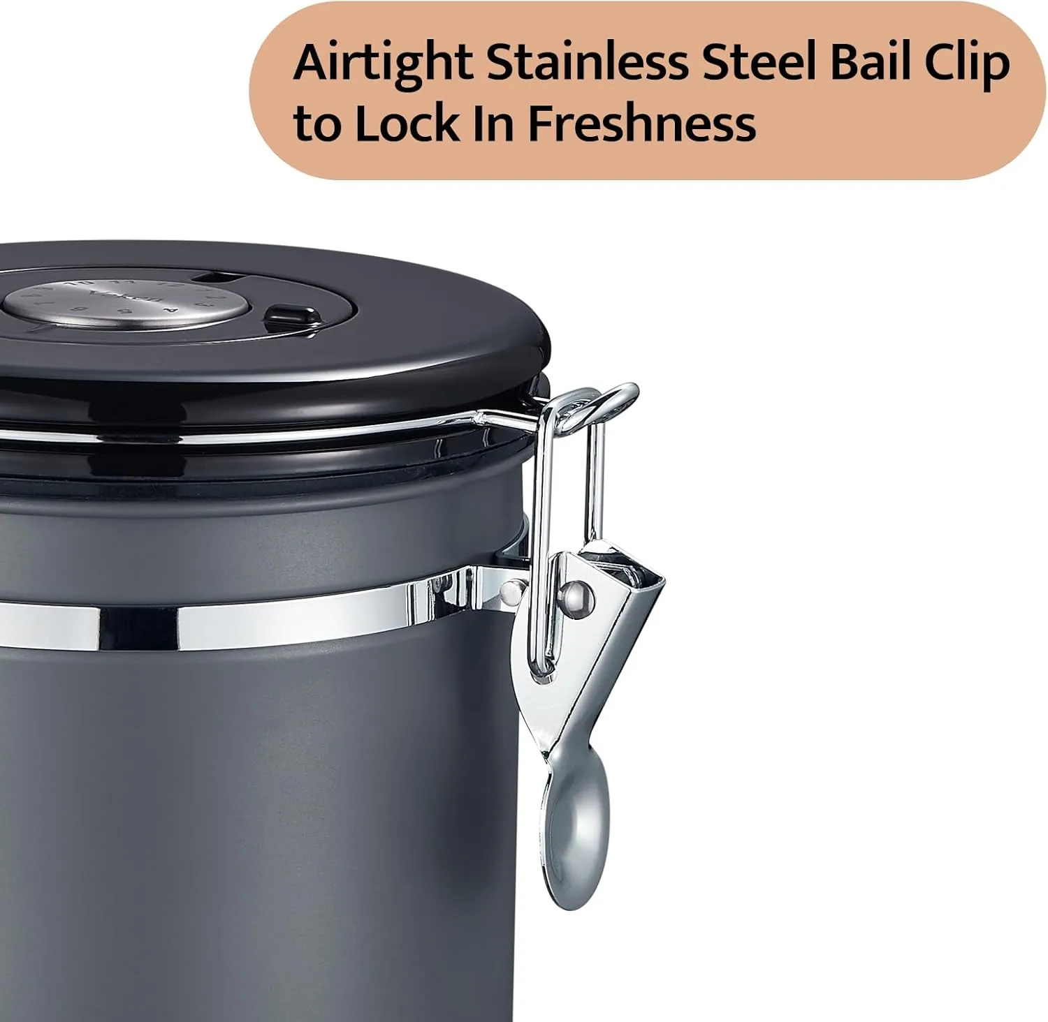 Veken Coffee Canister, Airtight Stainless Steel Kitchen Food Storage Container with Date Tracker and Scoop for Beans, Grounds, Tea, Flour, Cereal, Sugar, 16OZ, Gray