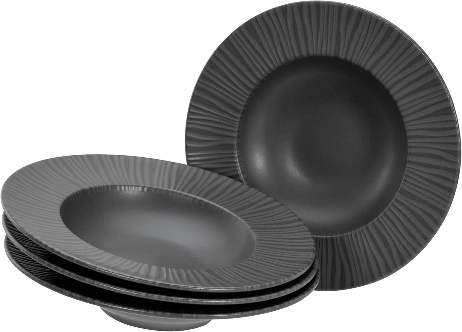 Vesuvio Series 21820, 4-Piece Crockery Set, Plate Set Made of Stoneware Black