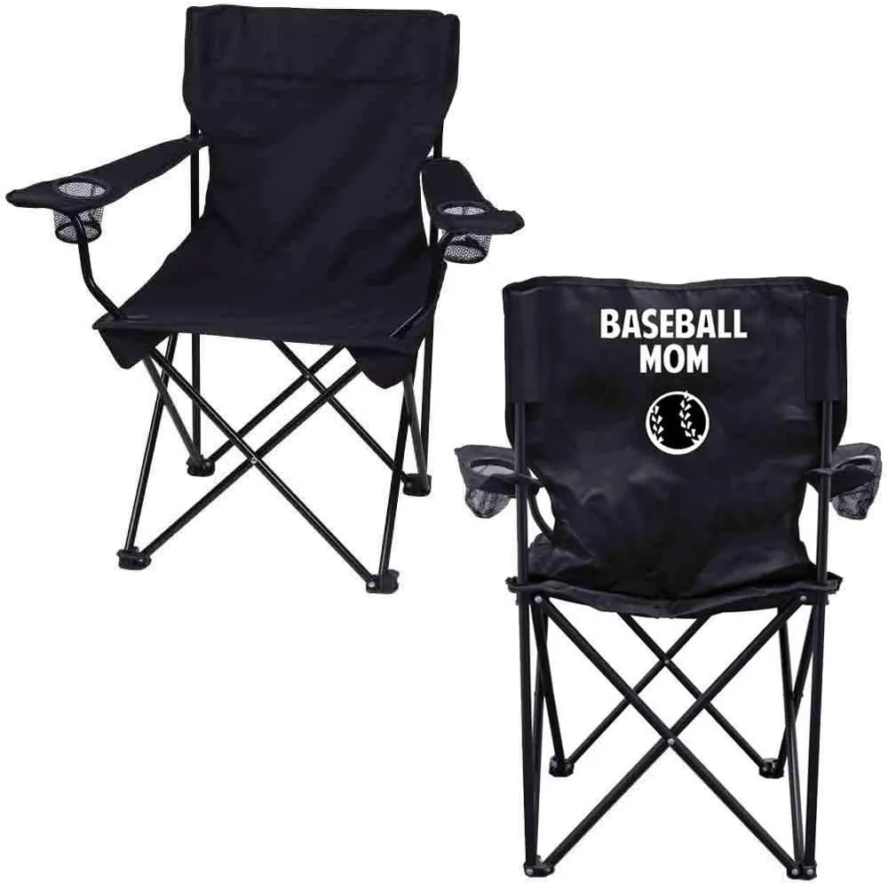 VictoryStore Outdoor Camping Chair - Baseball Mom Black Folding Camping Chair with Carry Bag