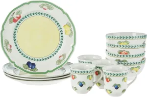 Villeroy & Boch French Garden 12-Piece Dinnerware Set, Service for 4, Plates, Bowls & Mugs, Premium Porcelain, Made in Germany