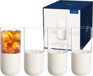 Villeroy & Boch - Manufacture Rock Blanc Long Drink Tumbler Set, 4 pcs. Set of Drinking Glasses for Cocktails and Mocktails, 14.5 oz, Crystal Glass, Matte White Slate Look