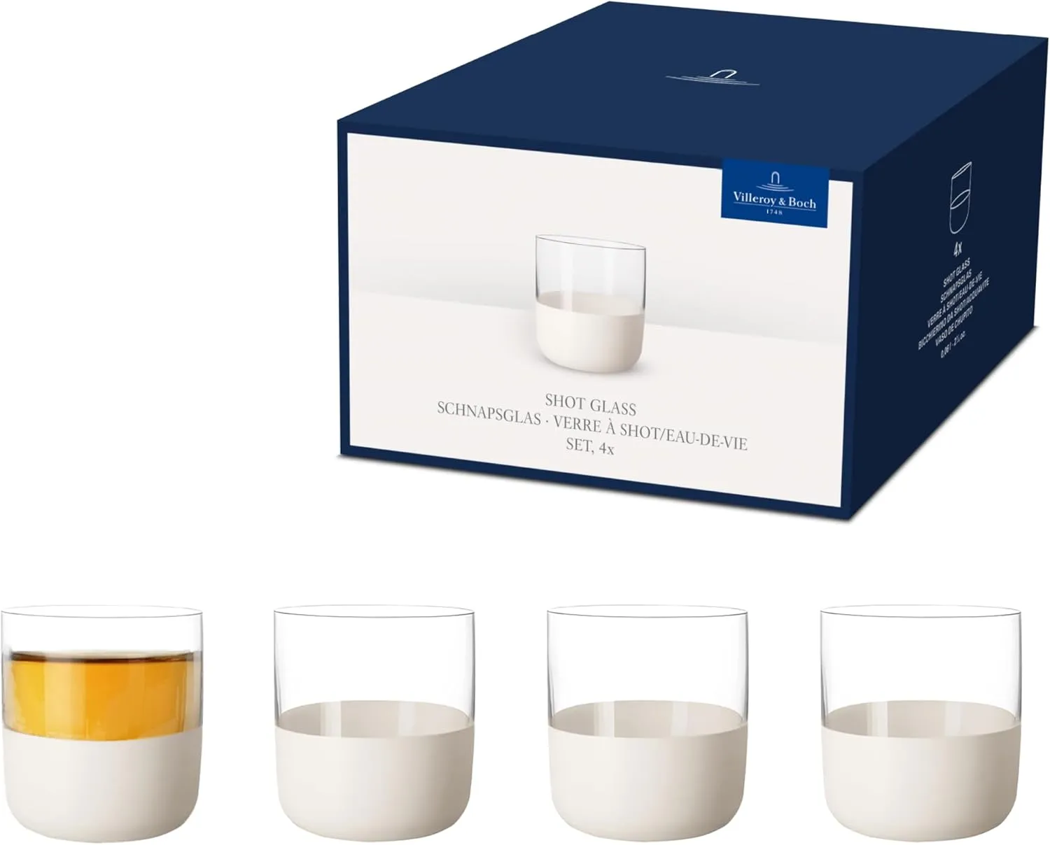 Villeroy & Boch - Manufacture Rock Blanc Shot Glass Set, 4 pcs. Set of Drinking Glasses for Shots and Liqueurs, 1.25 oz, Crystal, Matte White Slate Look