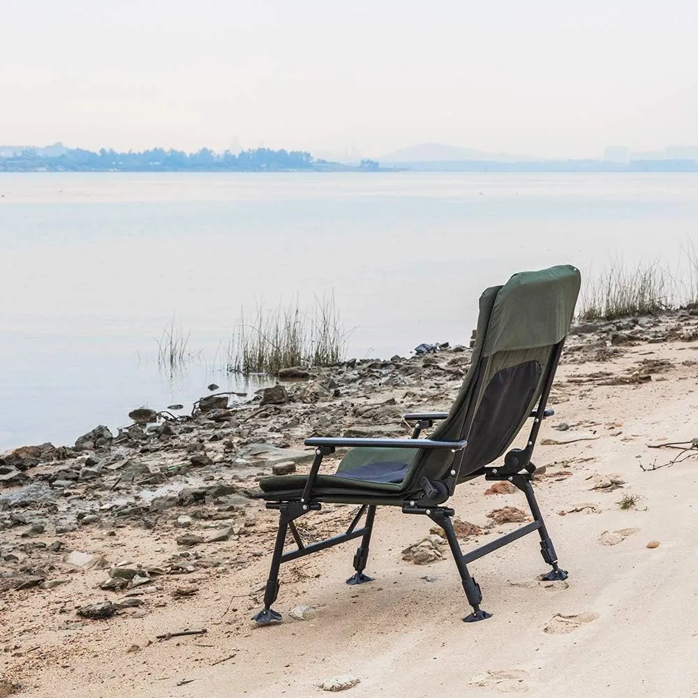 VINGLI Heavy Duty Fishing Chair with Footrest Support 440 LBS, Oversized Camping Chairs with 160° Adjustable High Back, Beach Chair for Outdoors/Yard/Forest
