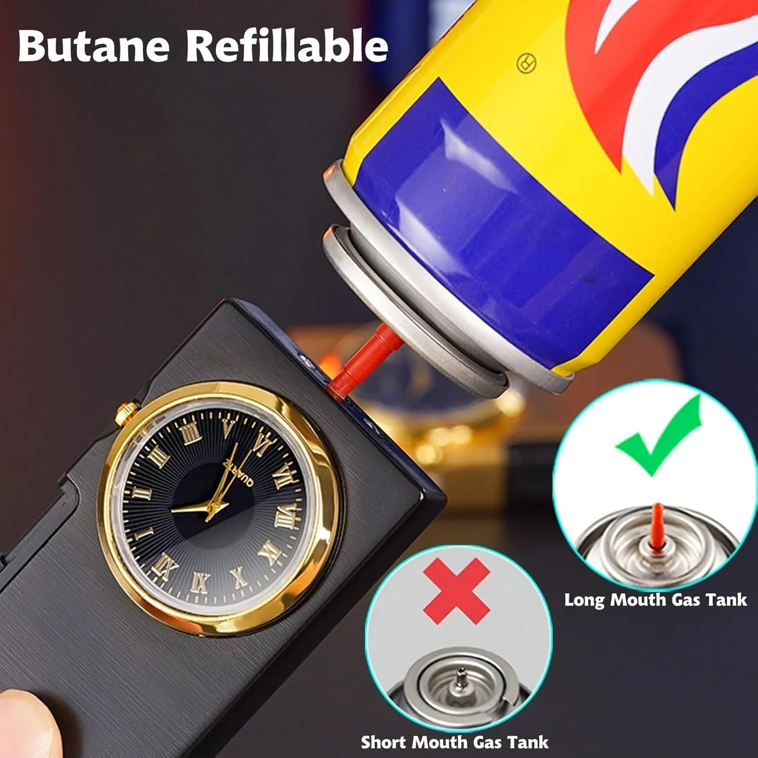 Vintage Dual Flame Windproof Lighter, Metal Texture, Butane Refillable, Adjustable Flame, Portable Multi-Function Lighter (Fuel Not Included)(Gold)
