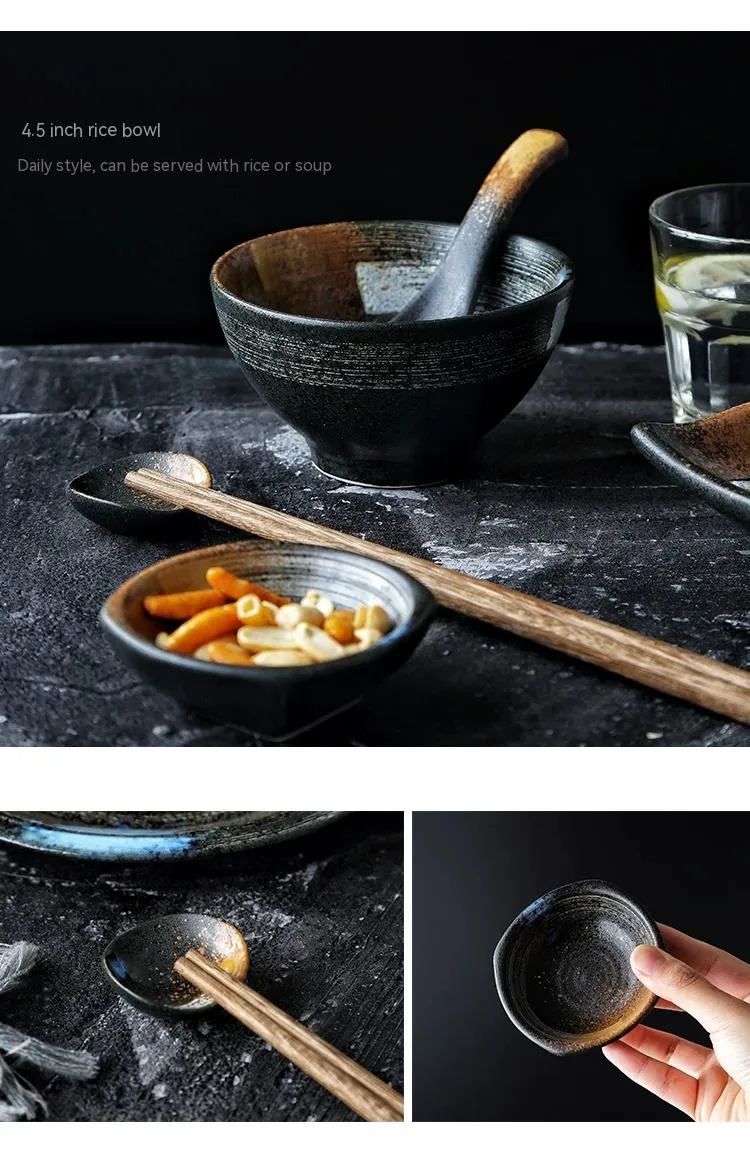 Vintage Japanese Cutlery Frosted Texture Bowl Plate Set