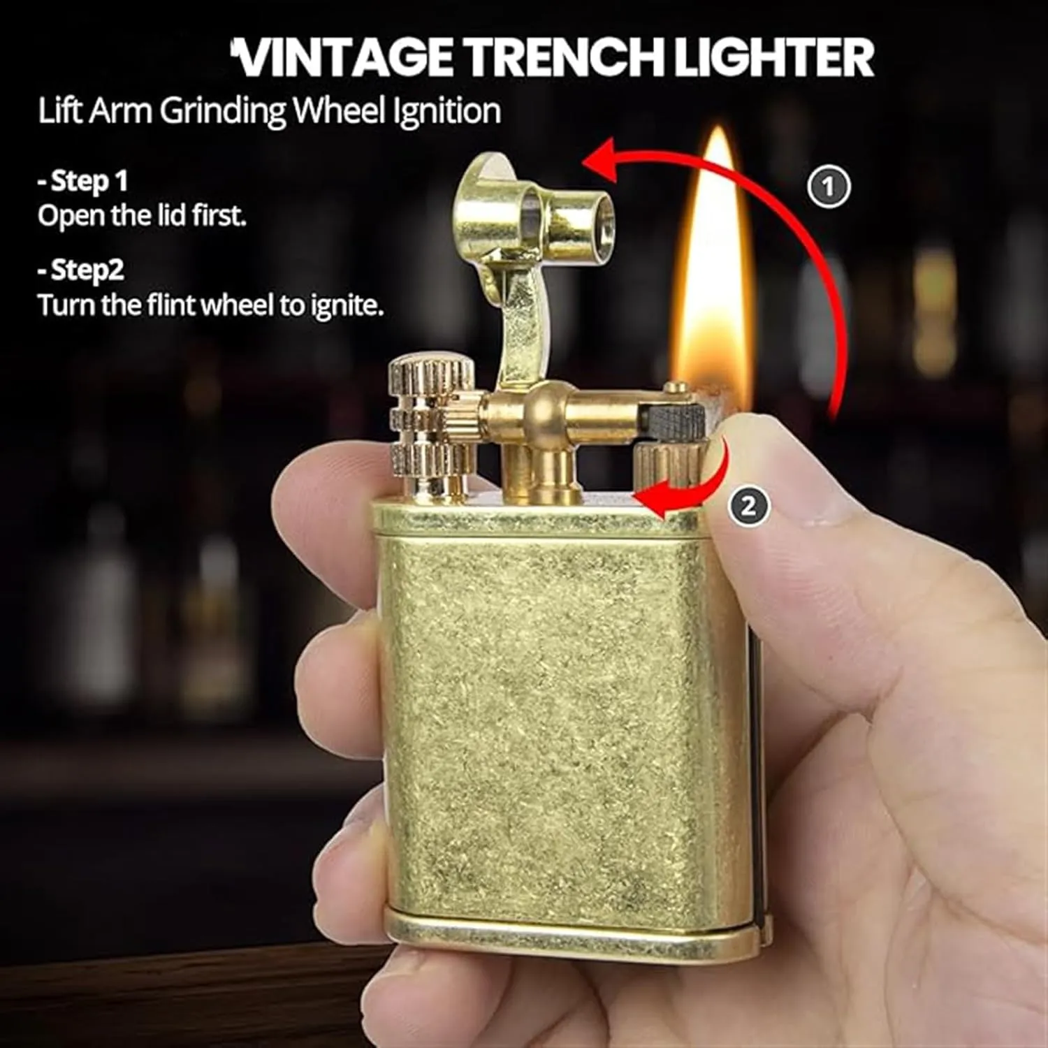 Vintage Lighter Permanent Matches, Vintage Brass Lighter, Kerosene Lighter, Liquid refillable, Reusable Waterproof Match Lighter, Gift for Men(D)