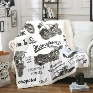 Vintage Motorcycle Sherpa Blanket Boys Motocross Extreme Sports Fleece Throw Blanket Racing Dirt Bike 3D Motorbike Print for Sofa Bed Couch Baby 30x40 Inch