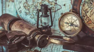 Vintage World Map w/Compass Canvas Wall Art