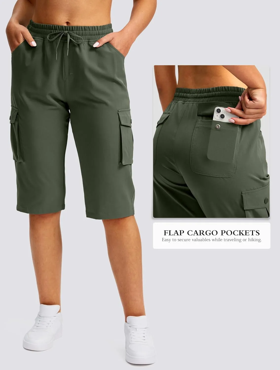 Viodia 15" Long Shorts for Women Hiking Cargo Bermuda Shorts Lightweight Knee Length Capris for Summer Travel Fishing