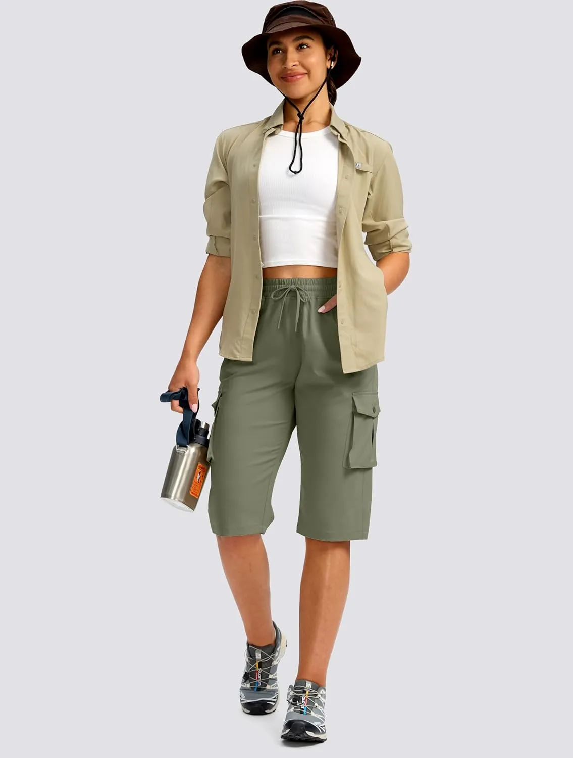 Viodia 15" Long Shorts for Women Hiking Cargo Bermuda Shorts Lightweight Knee Length Capris for Summer Travel Fishing