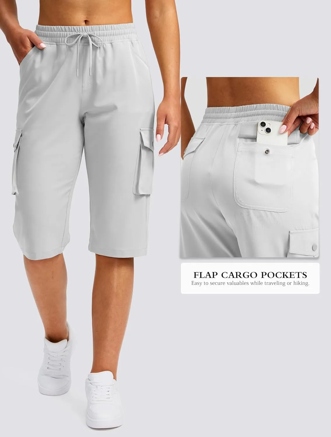 Viodia 15" Long Shorts for Women Hiking Cargo Bermuda Shorts Lightweight Knee Length Capris for Summer Travel Fishing