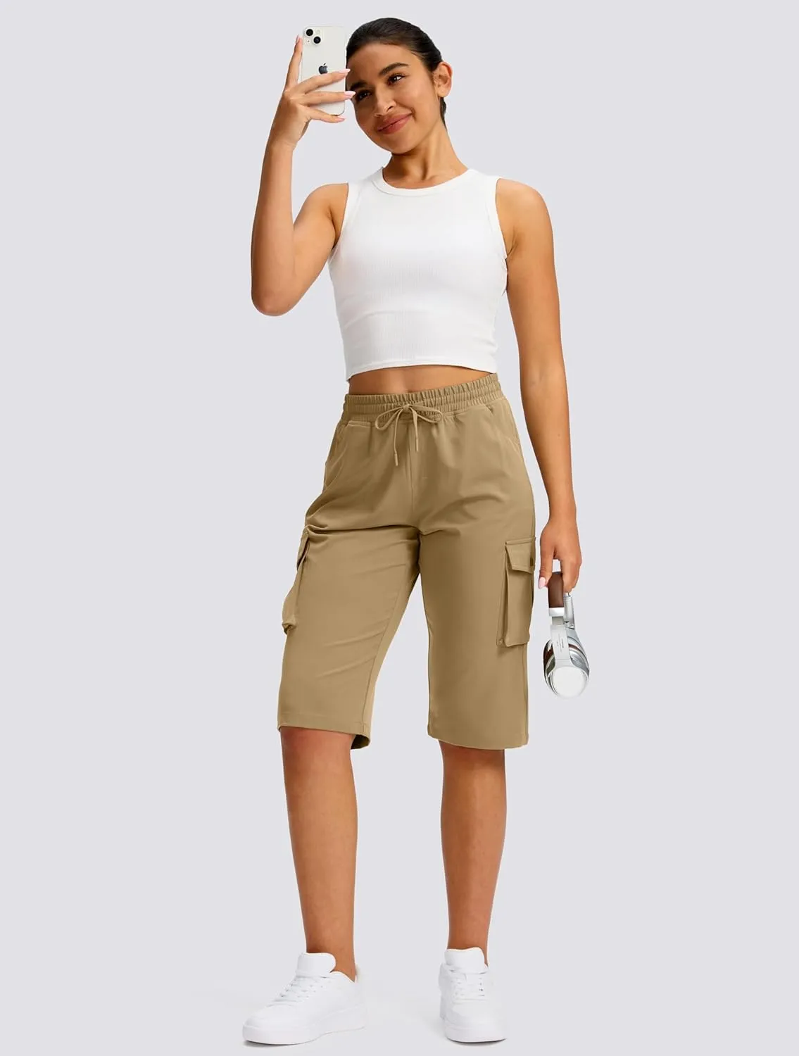 Viodia 15" Long Shorts for Women Hiking Cargo Bermuda Shorts Lightweight Knee Length Capris for Summer Travel Fishing