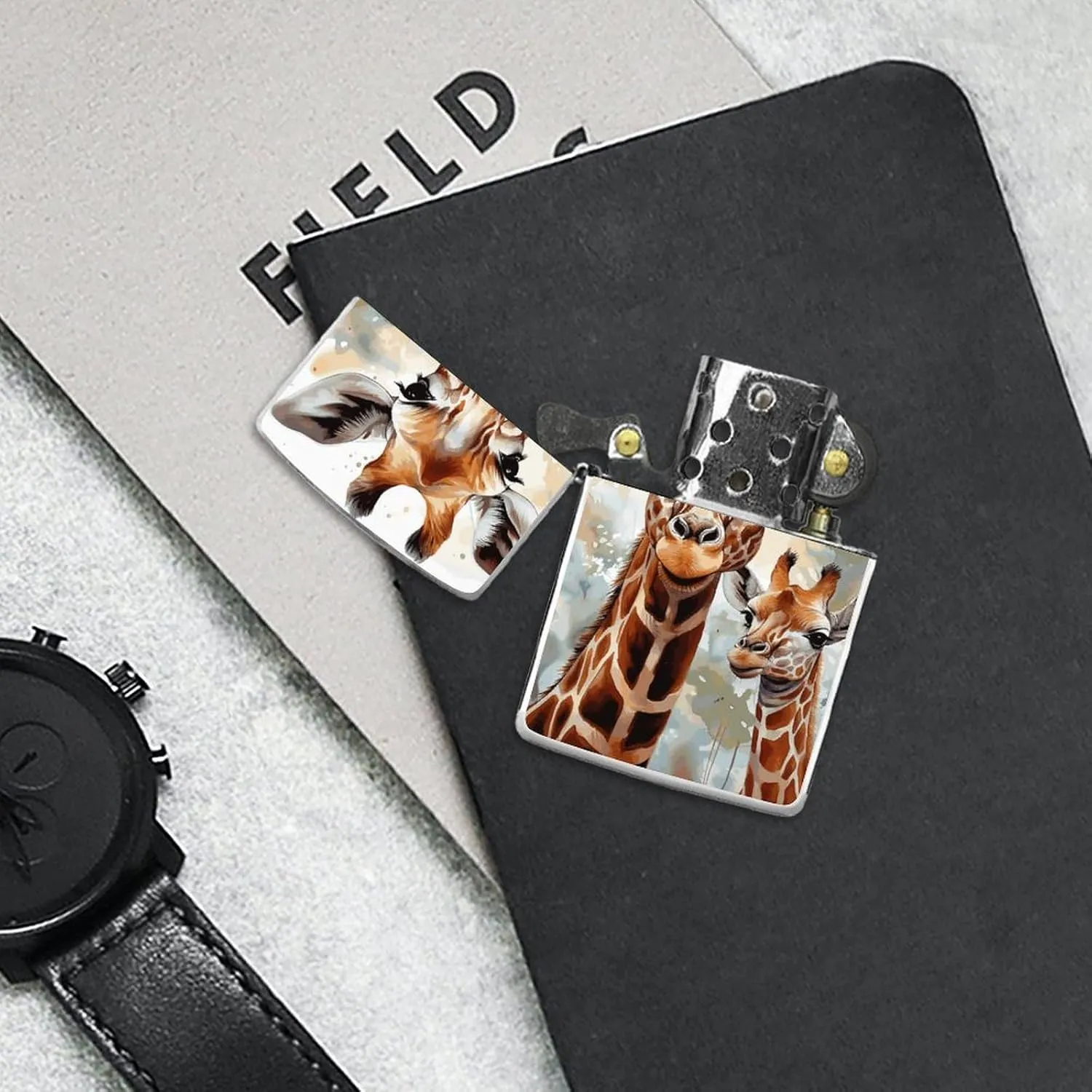 Watercolor Deer GiraffeLighter Case Waterproof Lighter Sleeve Lighters Protective Cover with Graffiti Design