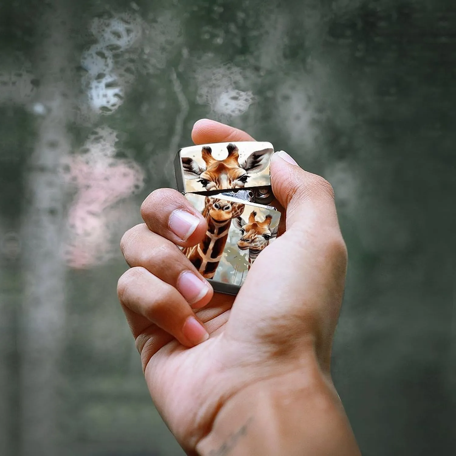 Watercolor Deer GiraffeLighter Case Waterproof Lighter Sleeve Lighters Protective Cover with Graffiti Design