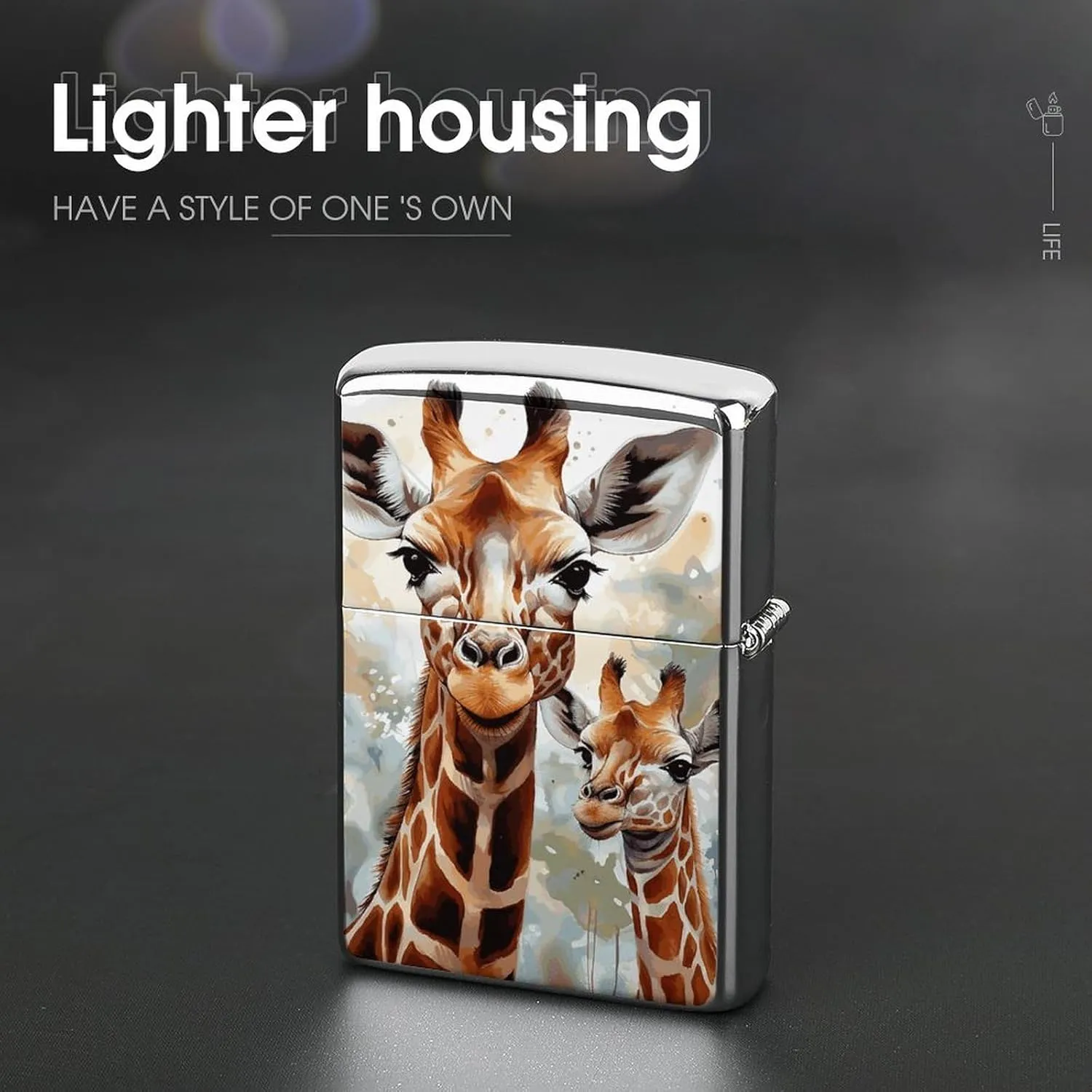 Watercolor Deer GiraffeLighter Case Waterproof Lighter Sleeve Lighters Protective Cover with Graffiti Design