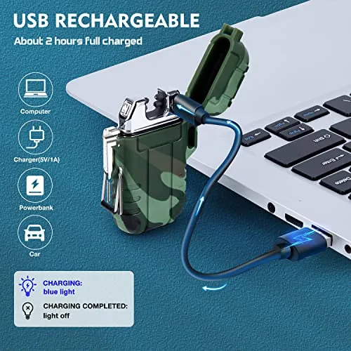 Waterproof Electric Dual Arc Lighter,USB Rechargeable Plasma Lighters