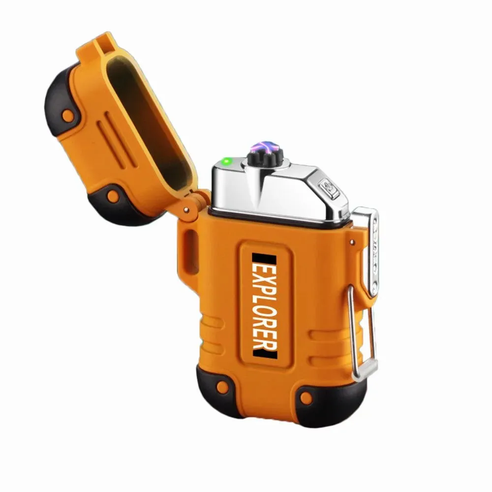 Waterproof USB Charging Electric Lighter Dual Arc Lighter Flameless Plasma Lighter Outdoor Hiking Camping Smoking Accessories