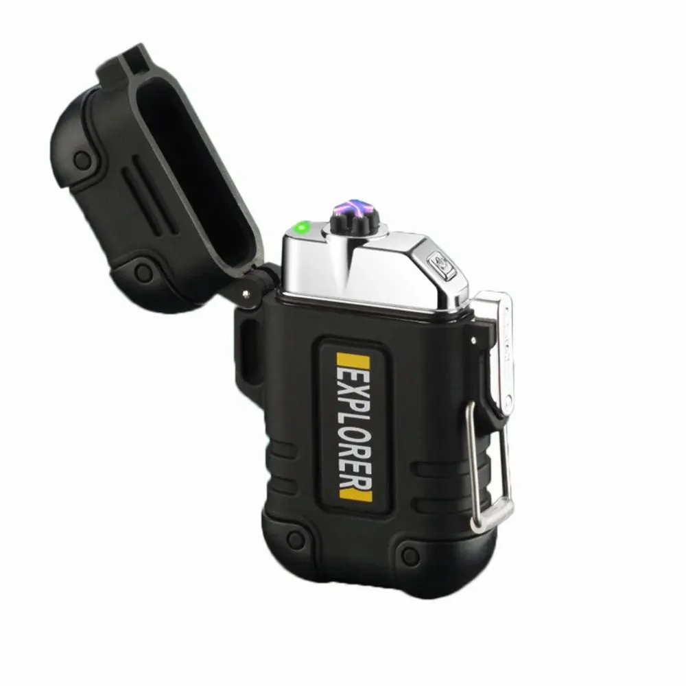 Waterproof USB Charging Electric Lighter Dual Arc Lighter Flameless Plasma Lighter Outdoor Hiking Camping Smoking Accessories