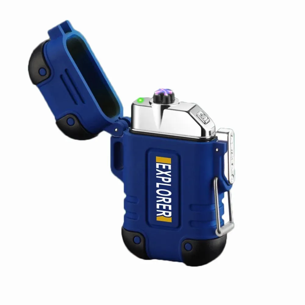Waterproof USB Charging Electric Lighter Dual Arc Lighter Flameless Plasma Lighter Outdoor Hiking Camping Smoking Accessories