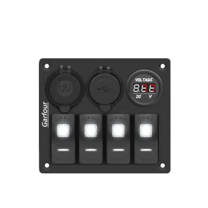 Waterproof White Aluminium Boat Rocker Switch Panel with 12V Voltmeter, 3.1A Dual USB, Cigarette Lighter Socket, 4 Bang Switch for Car