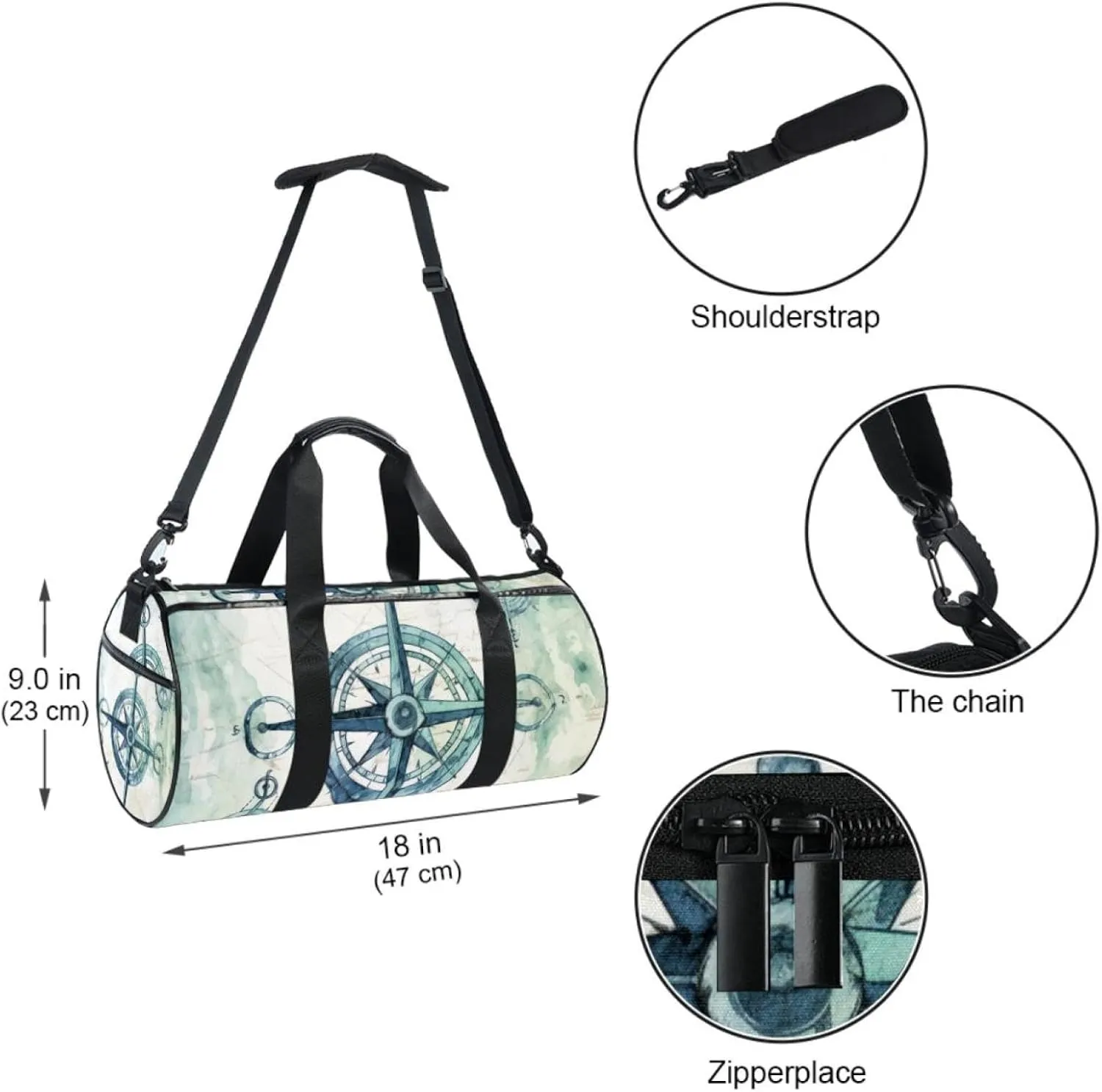 Weekender Travel Bag,Small Gym Bag,Sea Anchor Compass World Map,Gym Duffle Bag