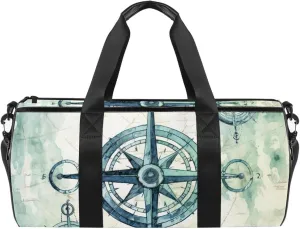 Weekender Travel Bag,Small Gym Bag,Sea Anchor Compass World Map,Gym Duffle Bag