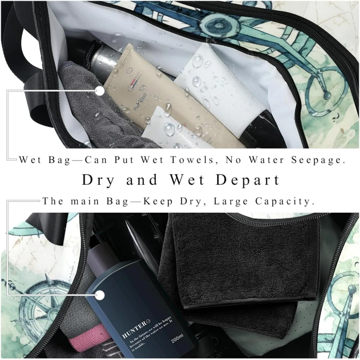 Weekender Travel Bag,Small Gym Bag,Sea Anchor Compass World Map,Gym Duffle Bag