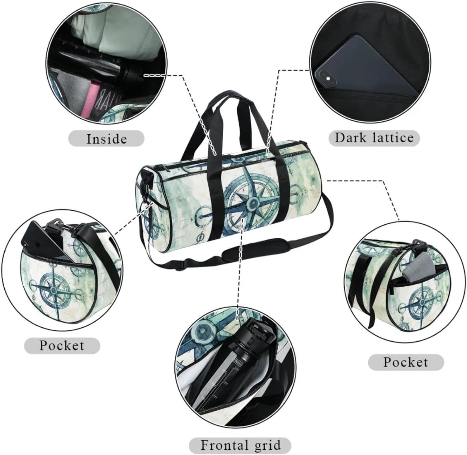 Weekender Travel Bag,Small Gym Bag,Sea Anchor Compass World Map,Gym Duffle Bag
