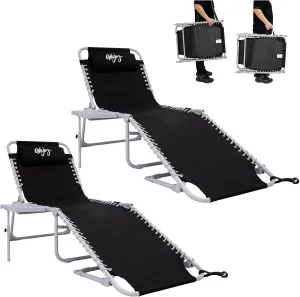#WEJOY 2 Pack Outdoor Chaise Lounge Chair - Portable Folding Patio Pool Lounge Chair, 5 Positions Adjustable Reclining Camping Chair with Side Table,Shoulder Strap, Pillow for Beach Sunbathing Lawn