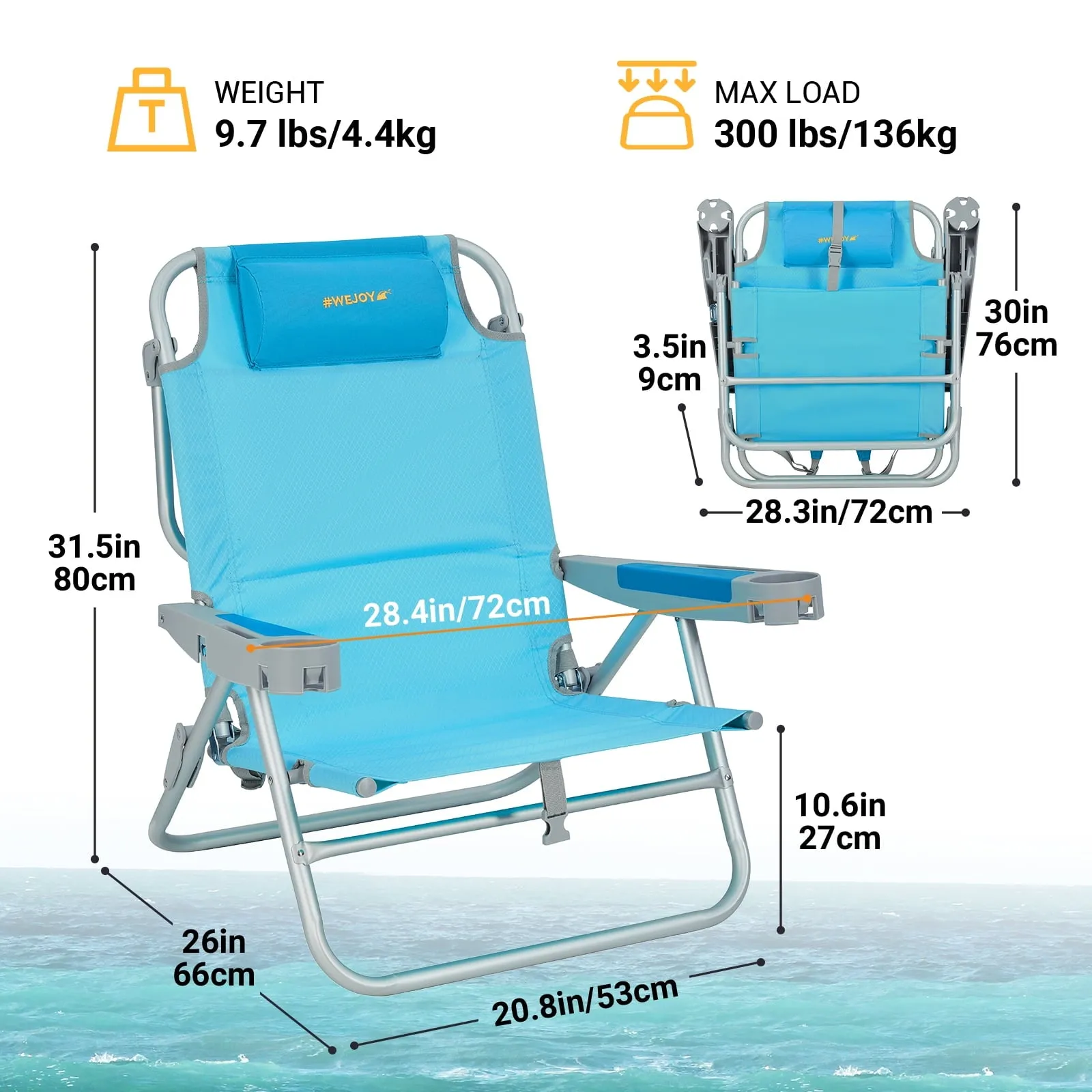 WEJOY Adjustable 5-Position Reclining Beach Chair