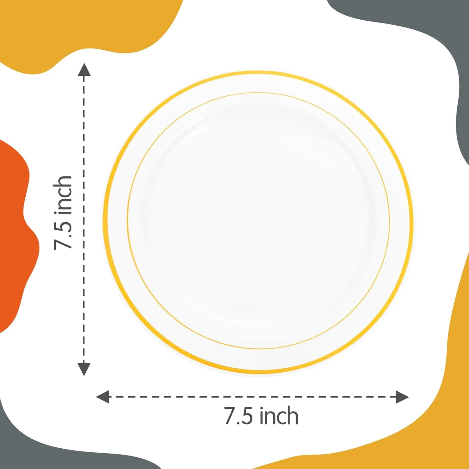 WELLIFE 144Pcs Gold Dessert Plates, 7.5 Inch Plastic Appetizer Plates, White Plates with Gold Rim Heavy Duty Plastic Party Plates, White and Gold Plastic Plates for Party and Wedding