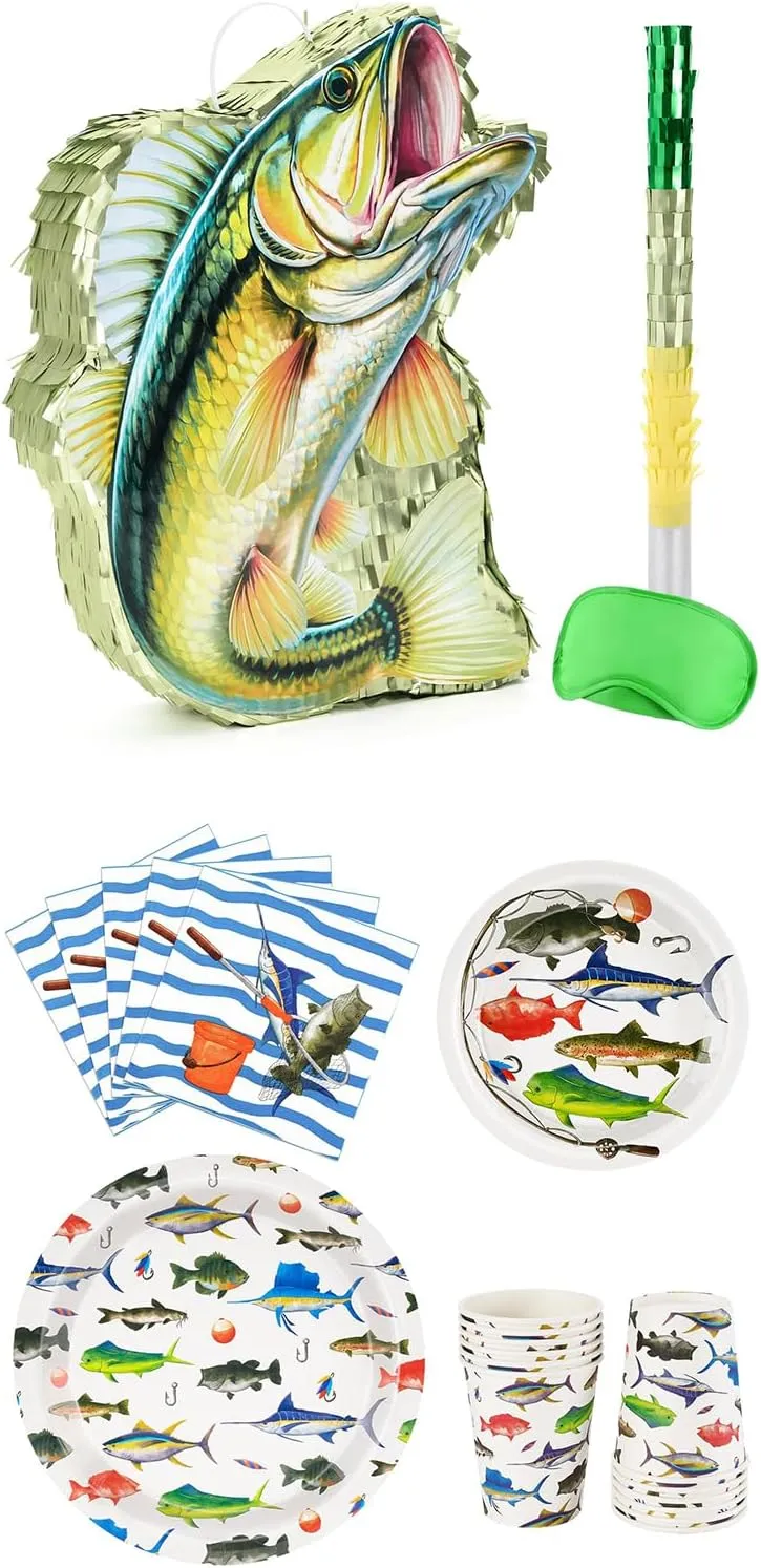 WERNNSAI 64PCS Fishing Party Decorations   Fish Piñata