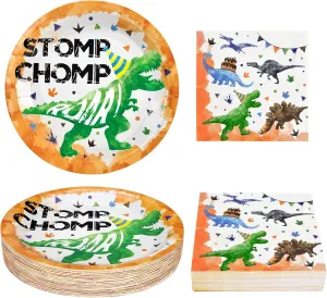 WERNNSAI Watercolor Dinosaur Plates and Napkins - Dinosaur Birthday Party Supplies Set for Boys Kids Disposable Paper Dinner Tableware Kit for Dino Them Party Decorations Serves 48 Guests