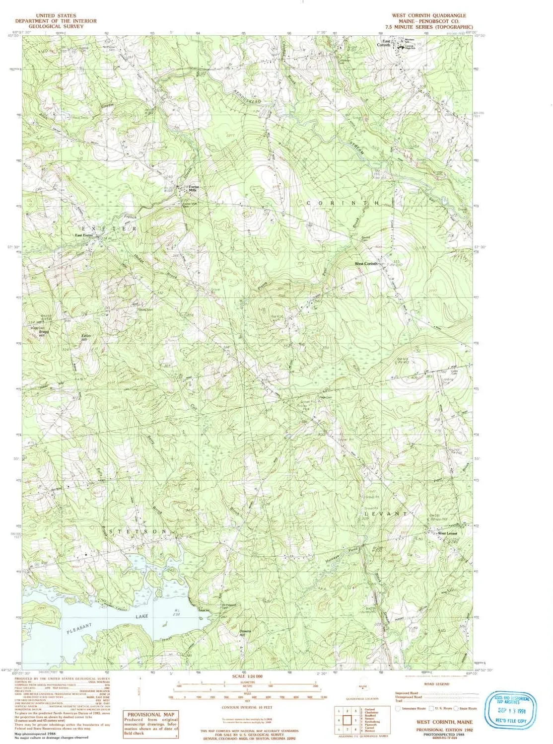 West Corinth ME topo map, 1:24000 Scale, 7.5 X 7.5 Minute, Historical, 1982, Updated 1991, 26.8 x 22 in