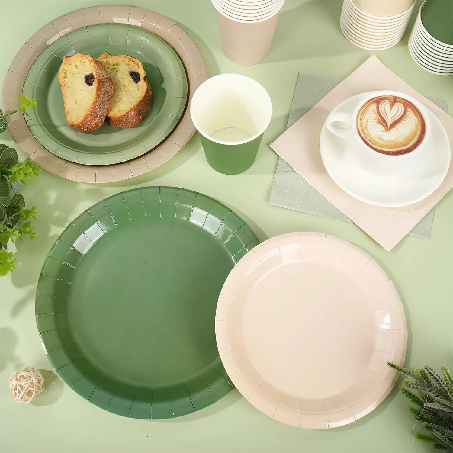 Whaline 244Pcs Nude Sage Green Tableware Set Serves 48 4 Colors Disposable Dinnerware 48 9" Plates 48 7" Plate 48 9oz Cups 100 Napkins for Wedding Birthday Party Supplies