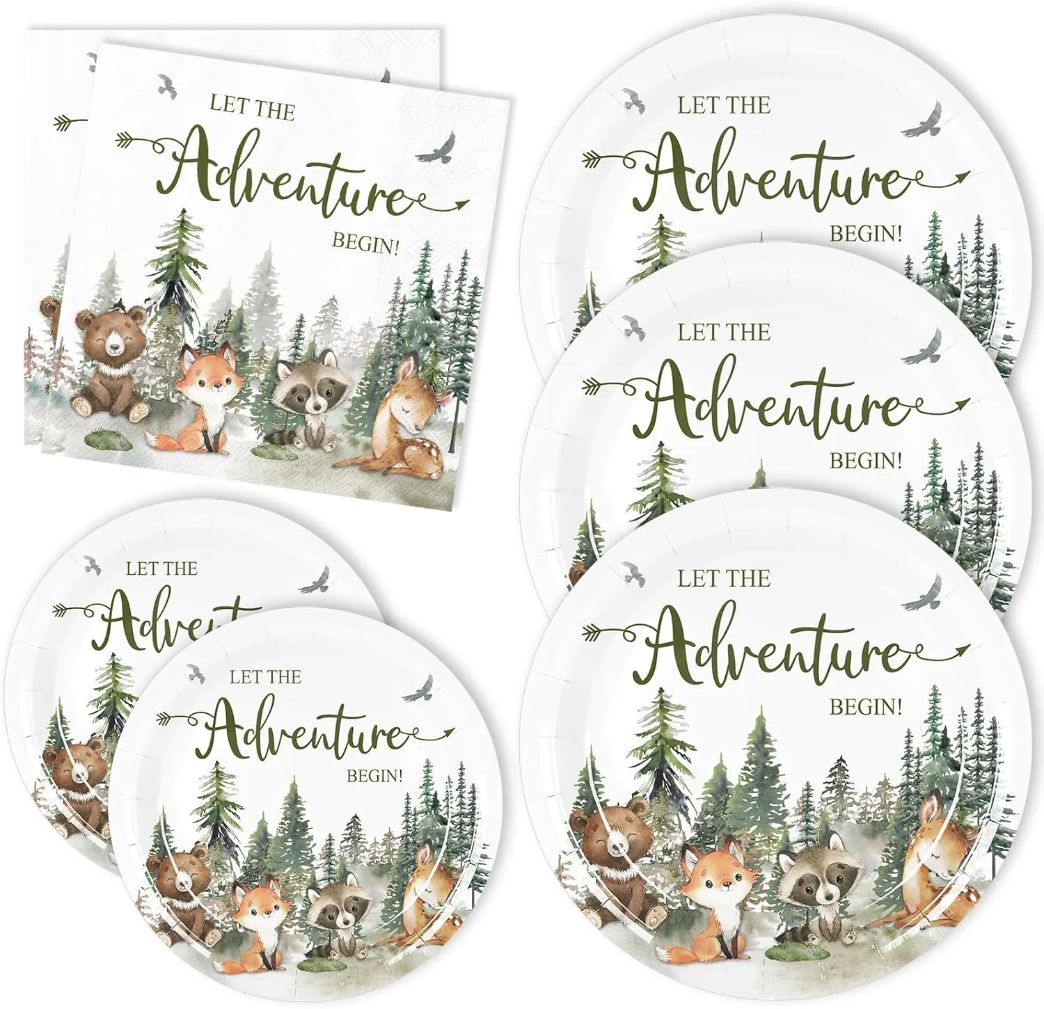 Whaline 72Pcs Let The Adventure Begin Party Supplies Baby Shower Plates Napkins Tableware Set Adventure Awaits Disposable Tableware For Baby Shower Birthday Adventure Party Table Decor Serve 24