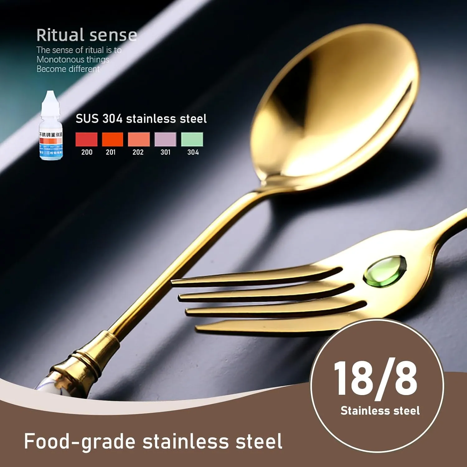 White ceramics handle Gold Flatware, Royal 20 Piece Matte White Handle 18/8 Stainless Steel Tableware Sets for 9 Including Forks Spoons Knives, Camping Silverware Travel Utensils Set