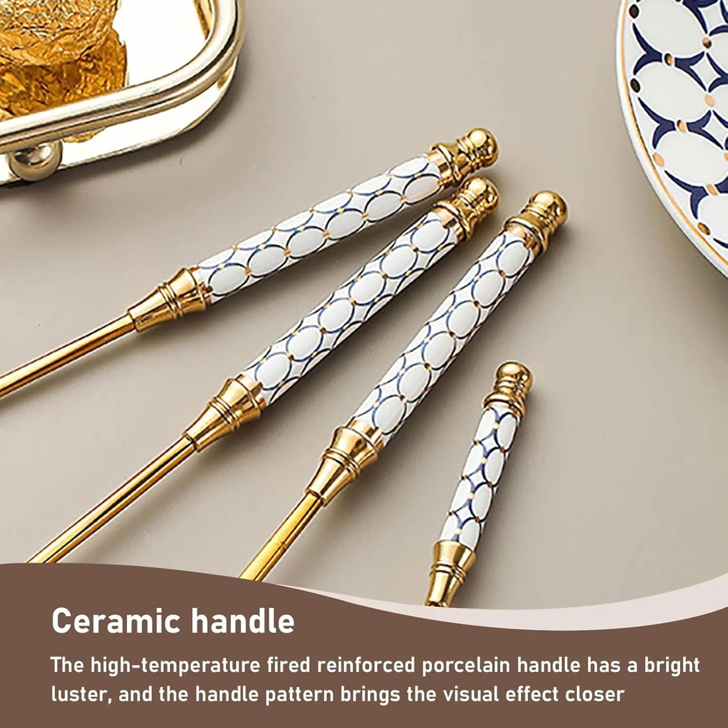 White ceramics handle Gold Flatware, Royal 20 Piece Matte White Handle 18/8 Stainless Steel Tableware Sets for 9 Including Forks Spoons Knives, Camping Silverware Travel Utensils Set