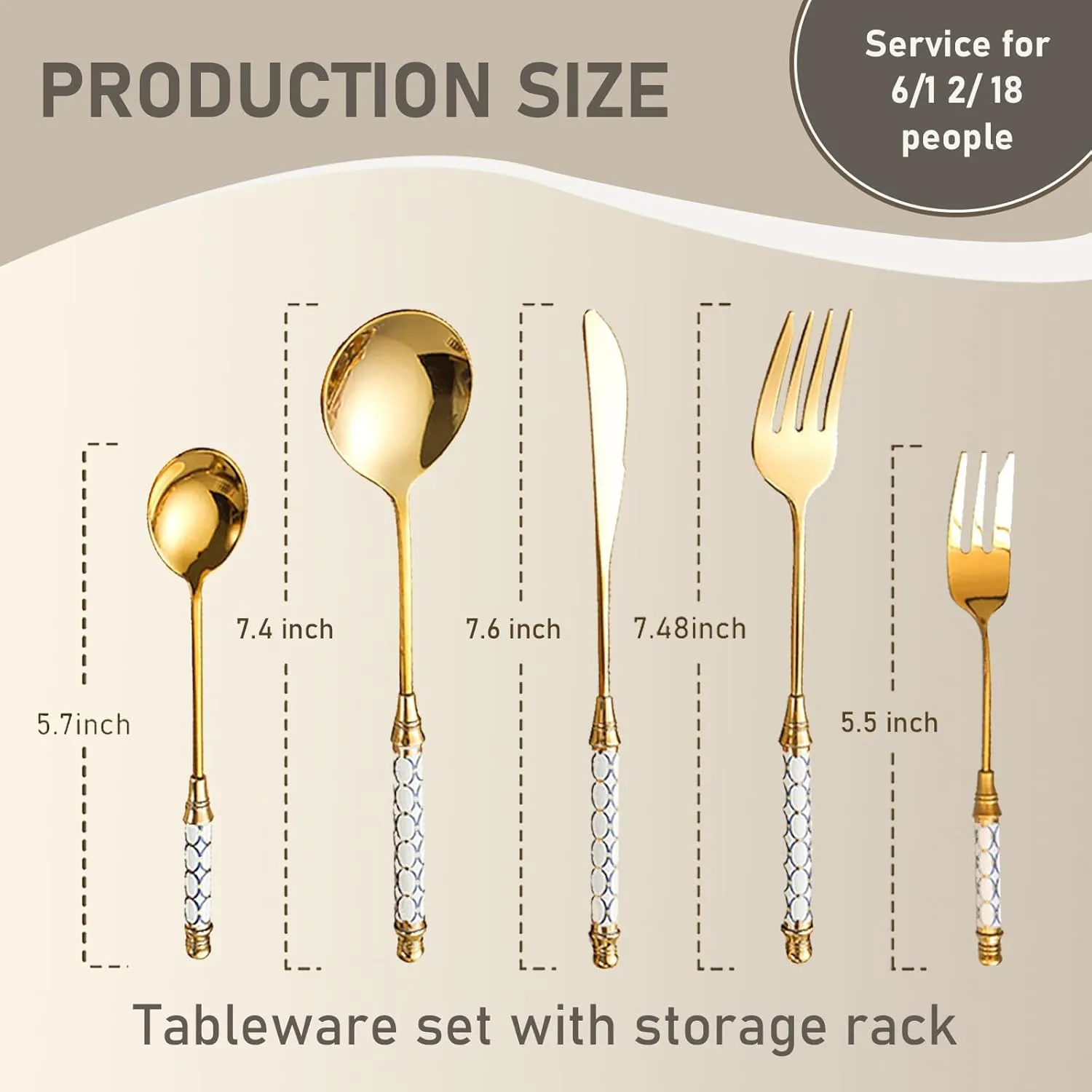 White ceramics handle Gold Flatware, Royal 20 Piece Matte White Handle 18/8 Stainless Steel Tableware Sets for 9 Including Forks Spoons Knives, Camping Silverware Travel Utensils Set