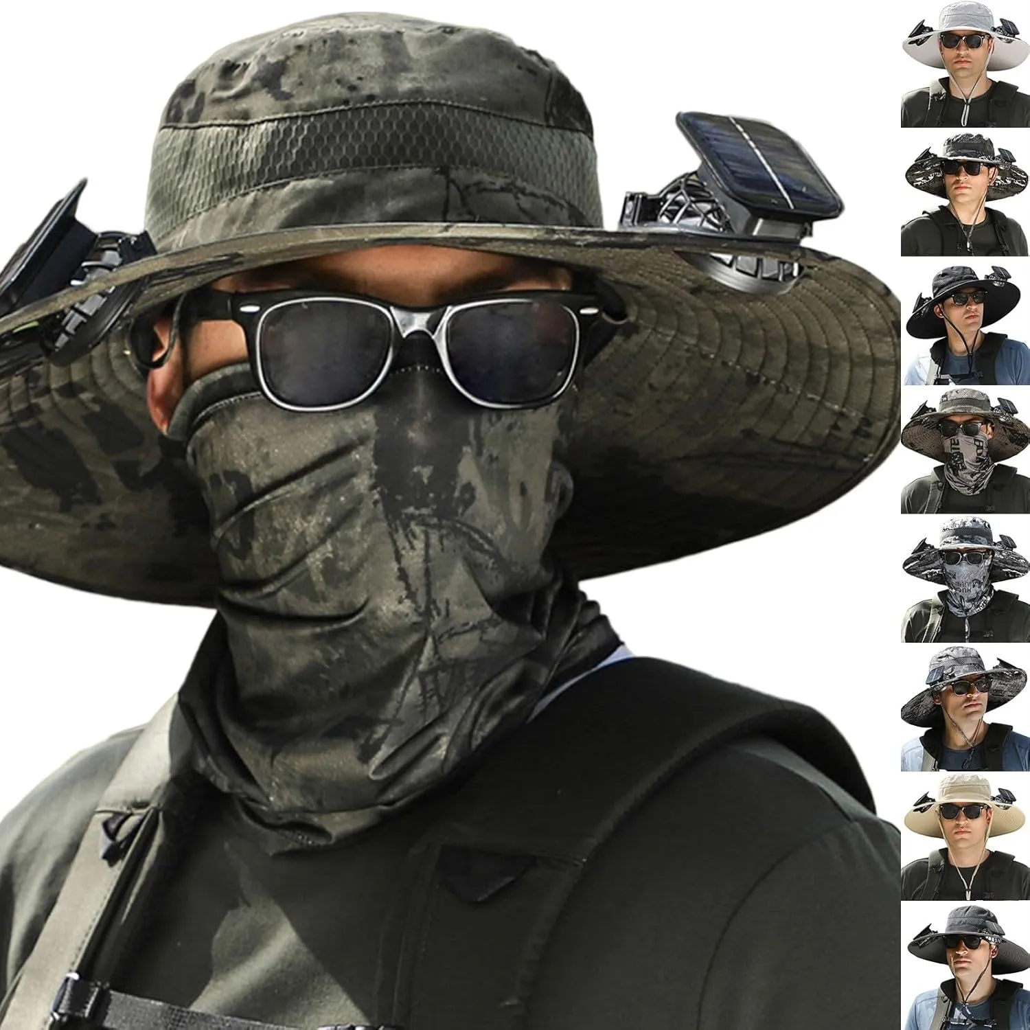 Wide Brim Solar Fan Hats for Men, UPF 50  Solar Fan Sun Hat for Camping Hiking Outdoor Fishing Beach
