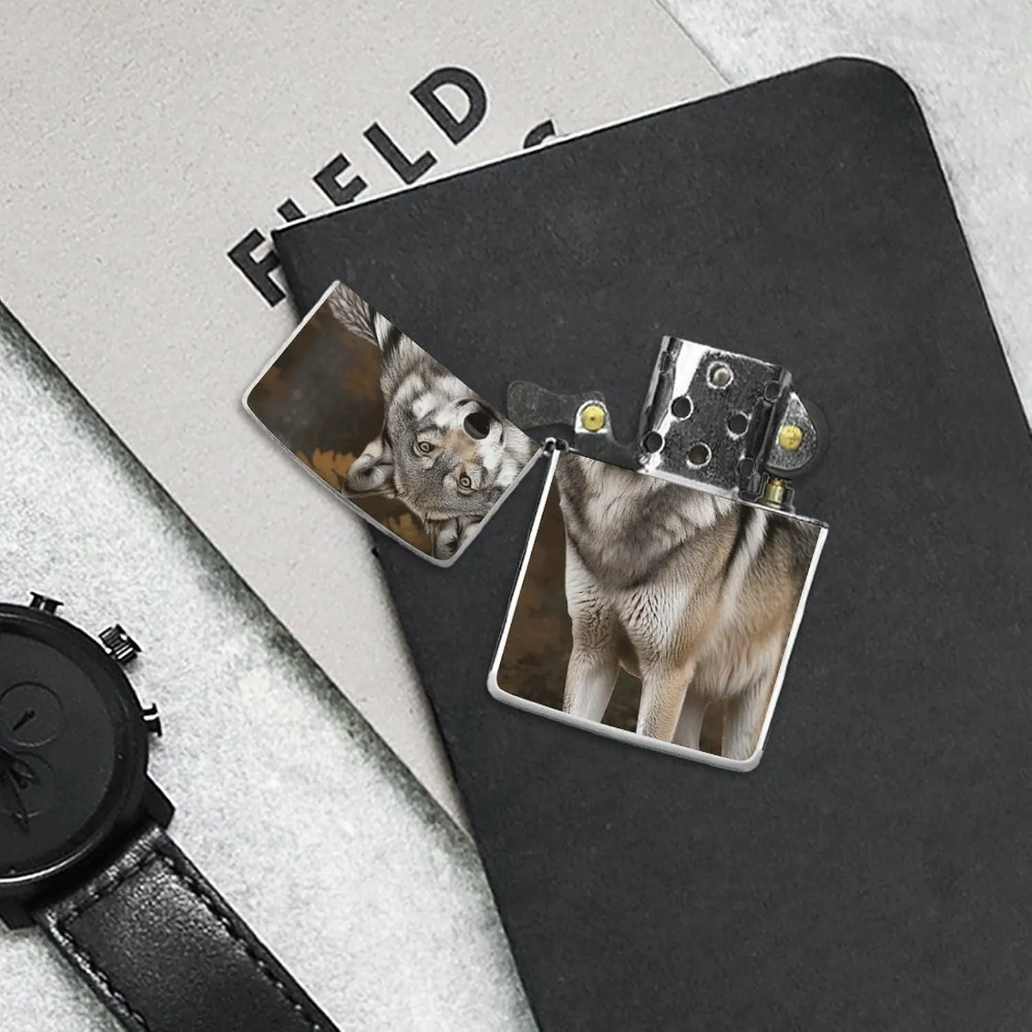 Wild Wild Gray Wolf Lighter Case Waterproof Lighter Sleeve Lighters Protective Cover with Graffiti Design